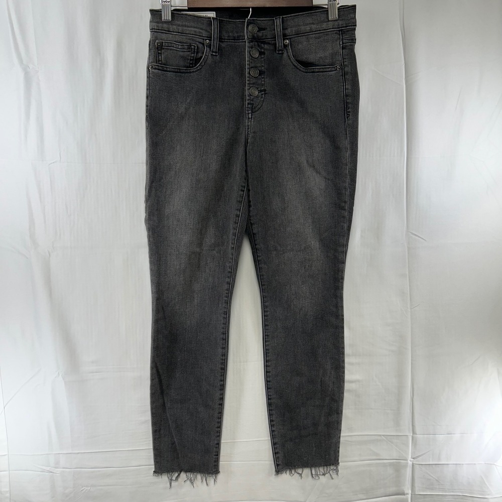 Gap True Skinny Jeans Womens 29/8R Washed Black Button Fly Raw Hem